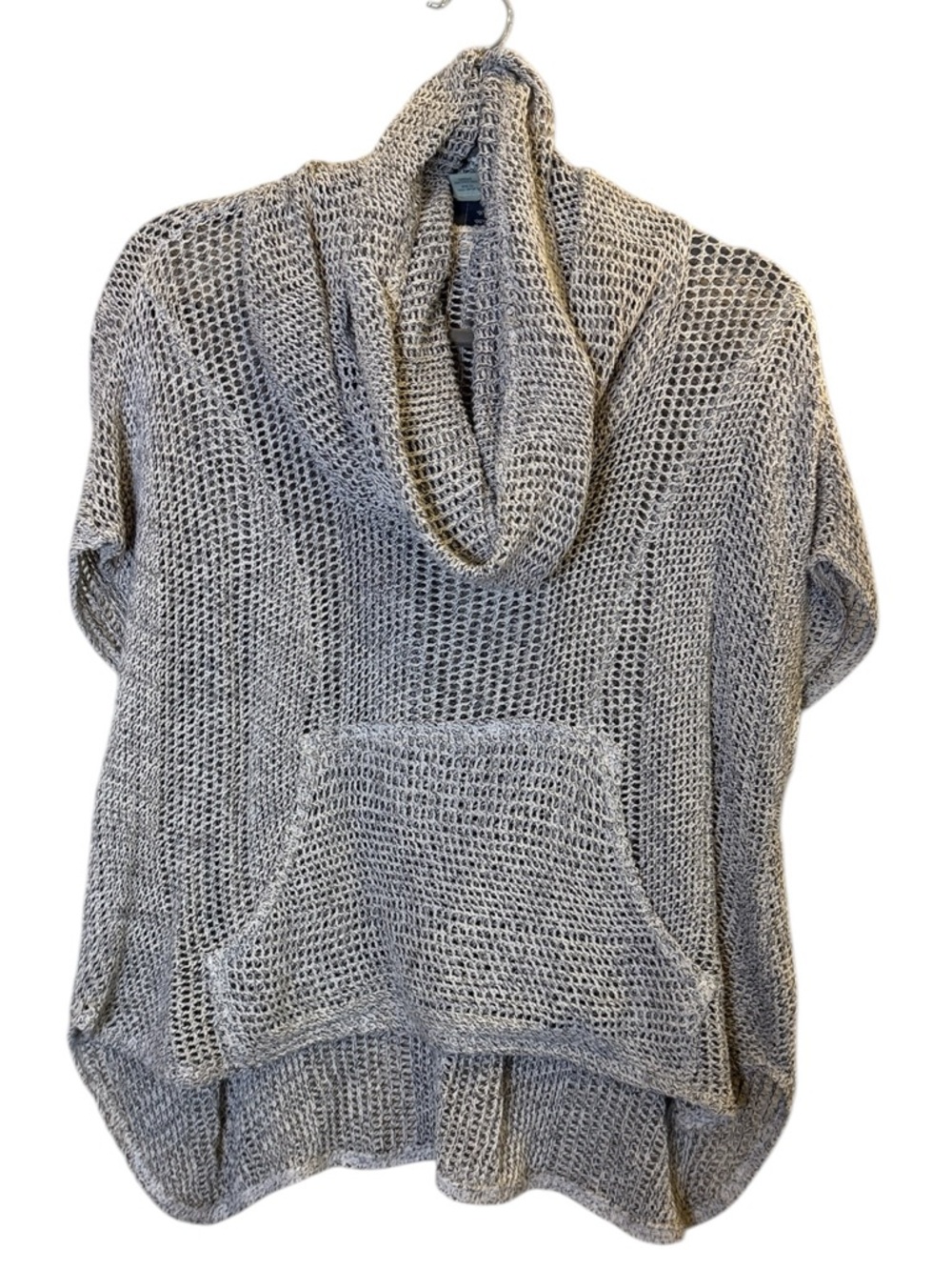 Anthropologie Light Gray Open-Weave Funnelneck Lagenlook Sweater Poncho Sz XS